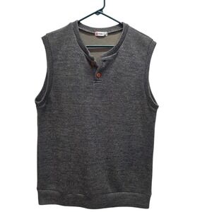 H2H Mens Sweater Vest Large Gray Knit Henley Button Neck Sleeveless Pullover L